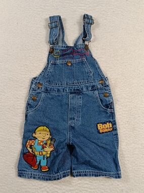 Vintage Bob The Builder Overall Shorts Toddler 2T Blue Denim Boys Y2K